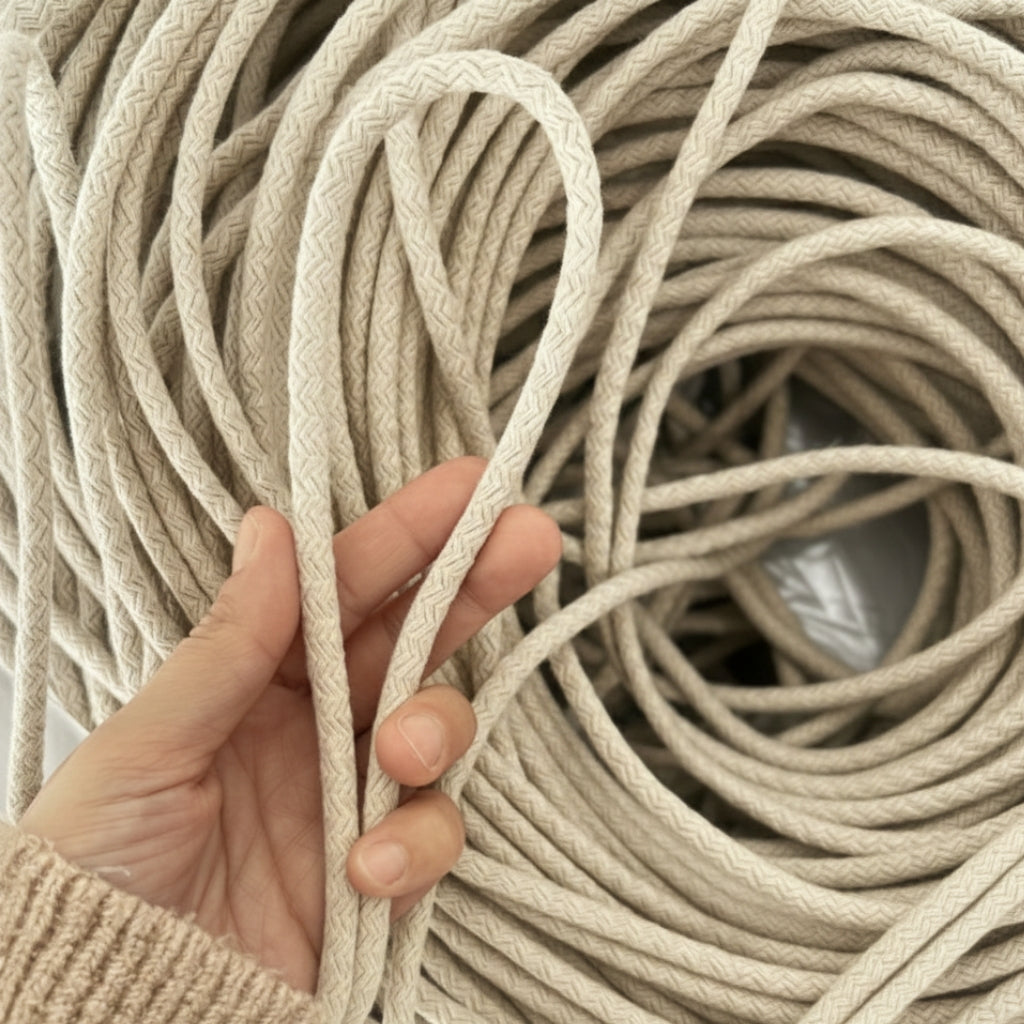 Ekru Renk 6-7 mm Pamuklu Kordon İp