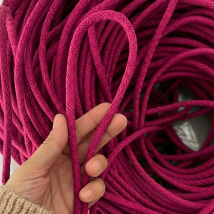 Fuşya Renk 6-7 mm Pamuklu Kordon İp
