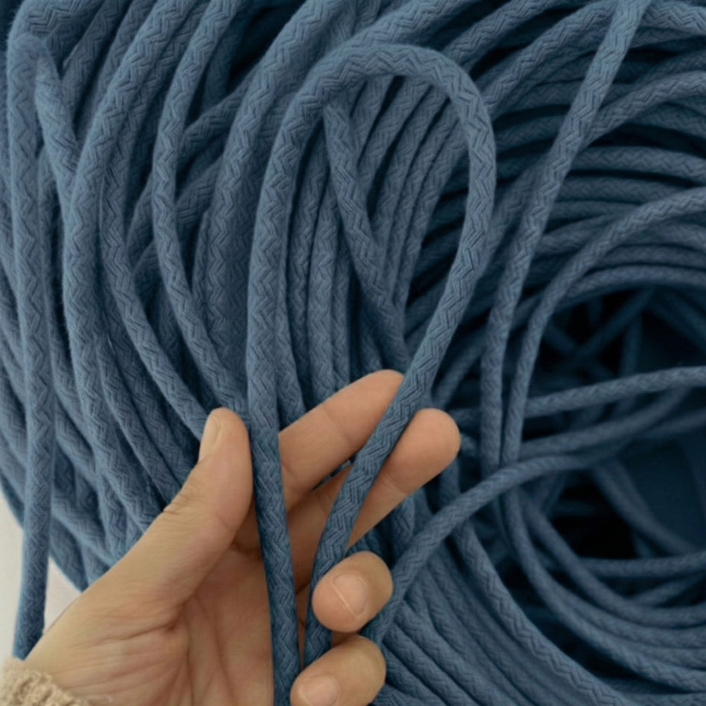 Indigo Renk 6-7 mm Pamuklu Kordon İp