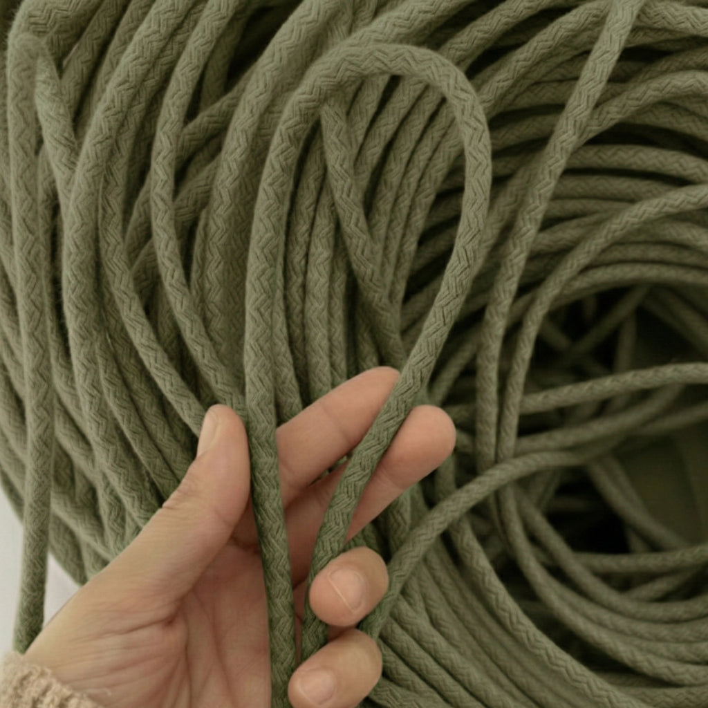 Haki Yeşili Renk 6-7 mm Pamuklu Kordon İp