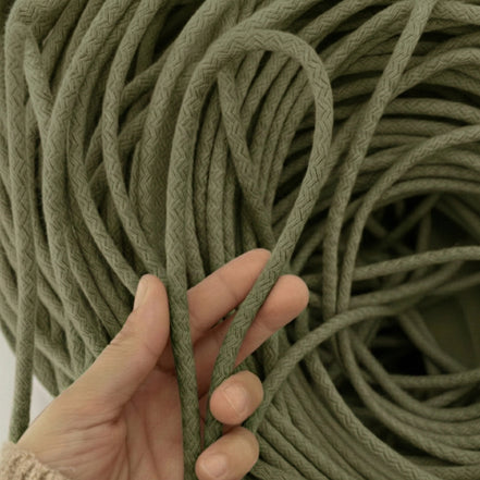 Haki Yeşili Renk 6-7 mm Pamuklu Kordon İp
