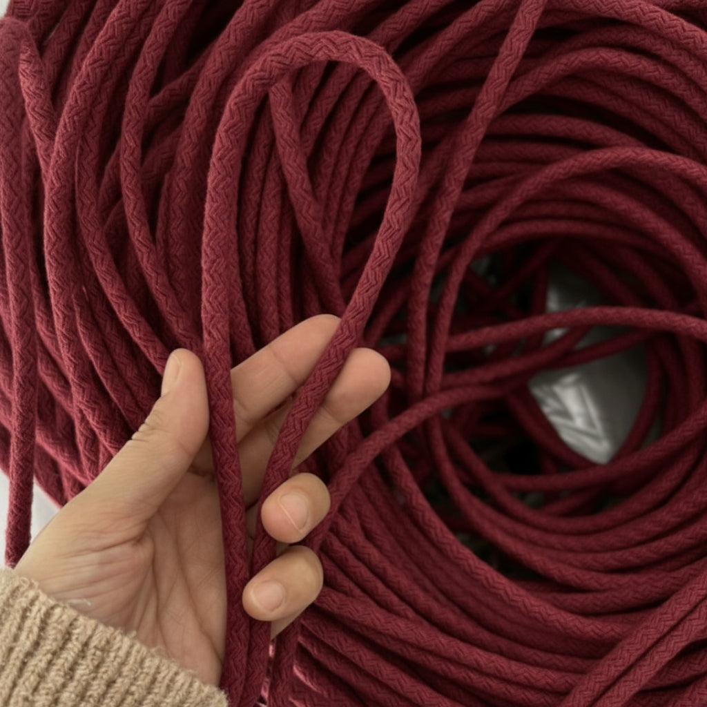 Bordo Renk 6-7 mm Pamuklu Kordon İp