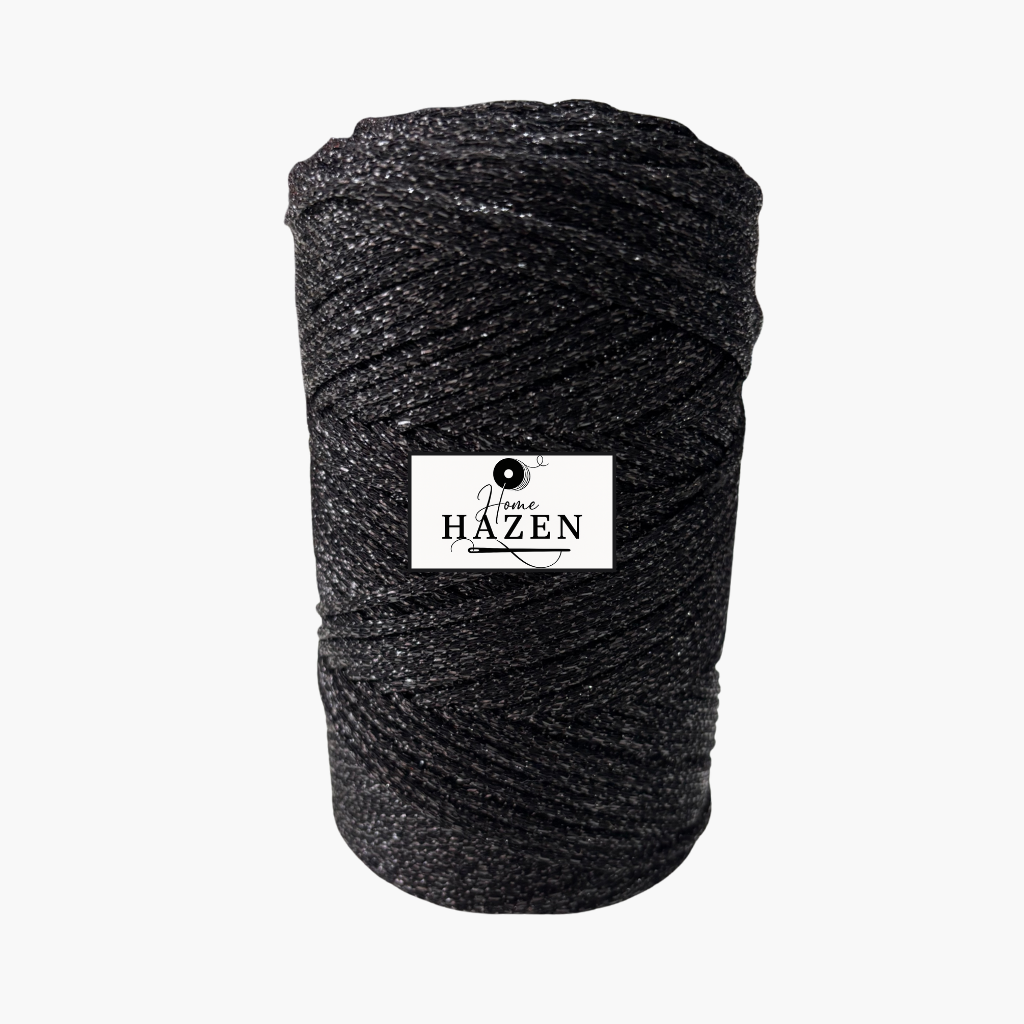 Siyah Renk 2 mm Simli Polyester Makrome İp