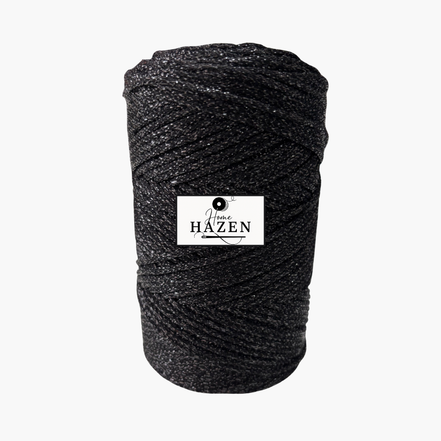 Siyah Renk 2 mm Simli Polyester Makrome İp