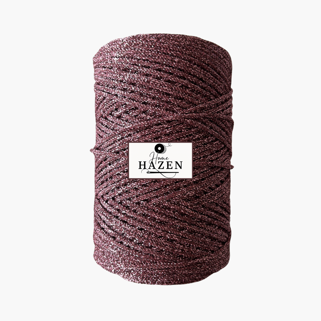 Gül Kurusu Renk 2 mm Simli Polyester Makrome İp