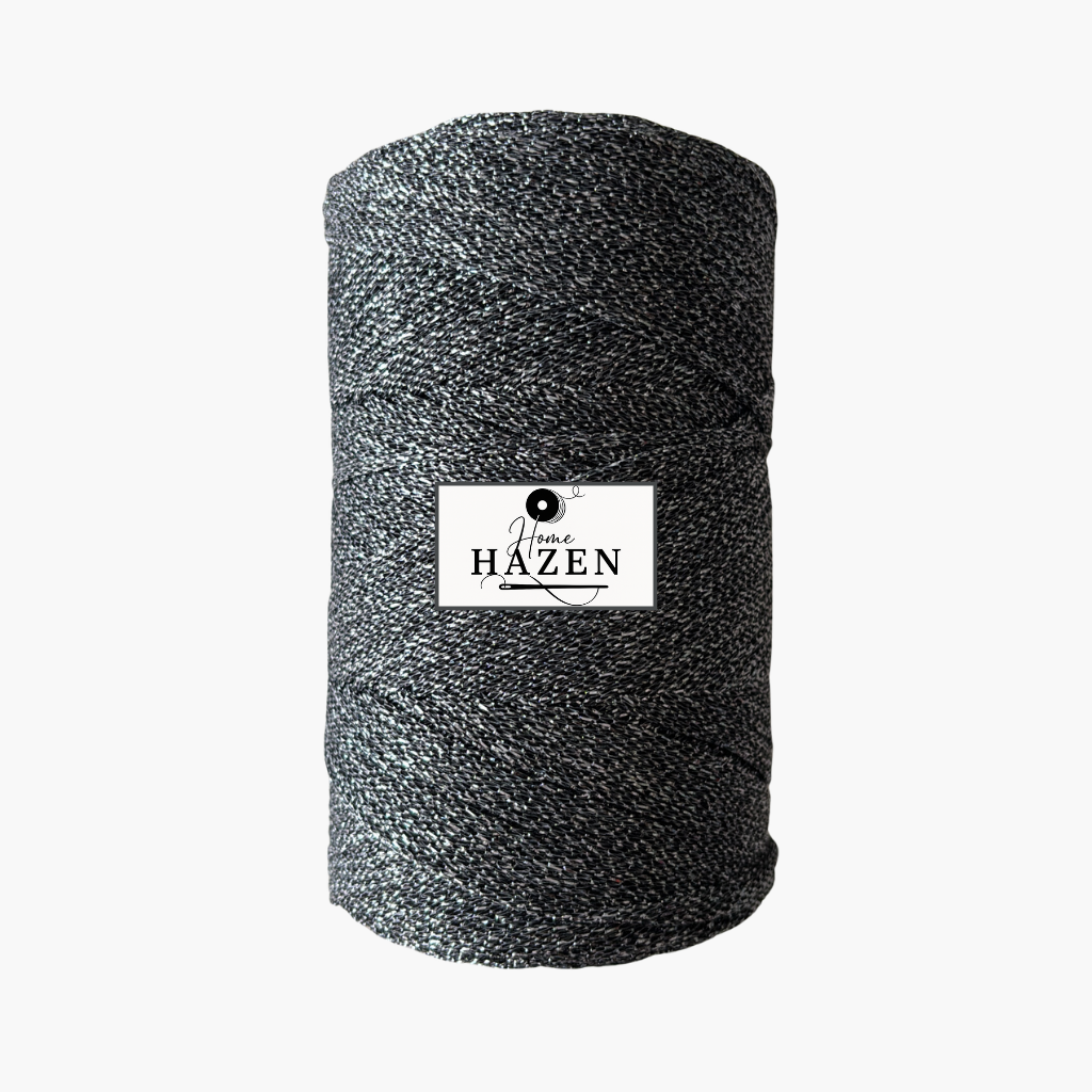 Siyah Gümüş Renk 2 mm Simli Polyester Makrome İp