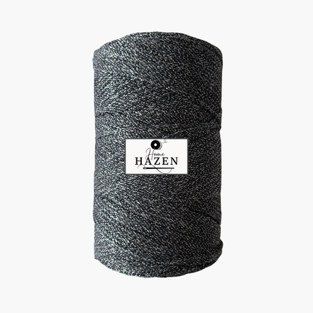 Siyah Gümüş Renk 2 mm Simli Polyester Makrome İp