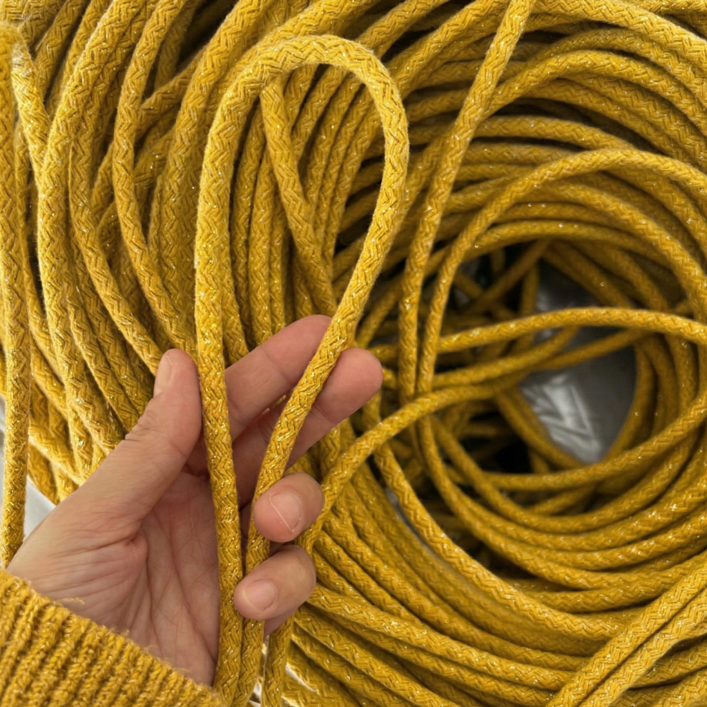 Hardal Sarı Renk 6-7 mm Simli Pamuklu Kordon İp