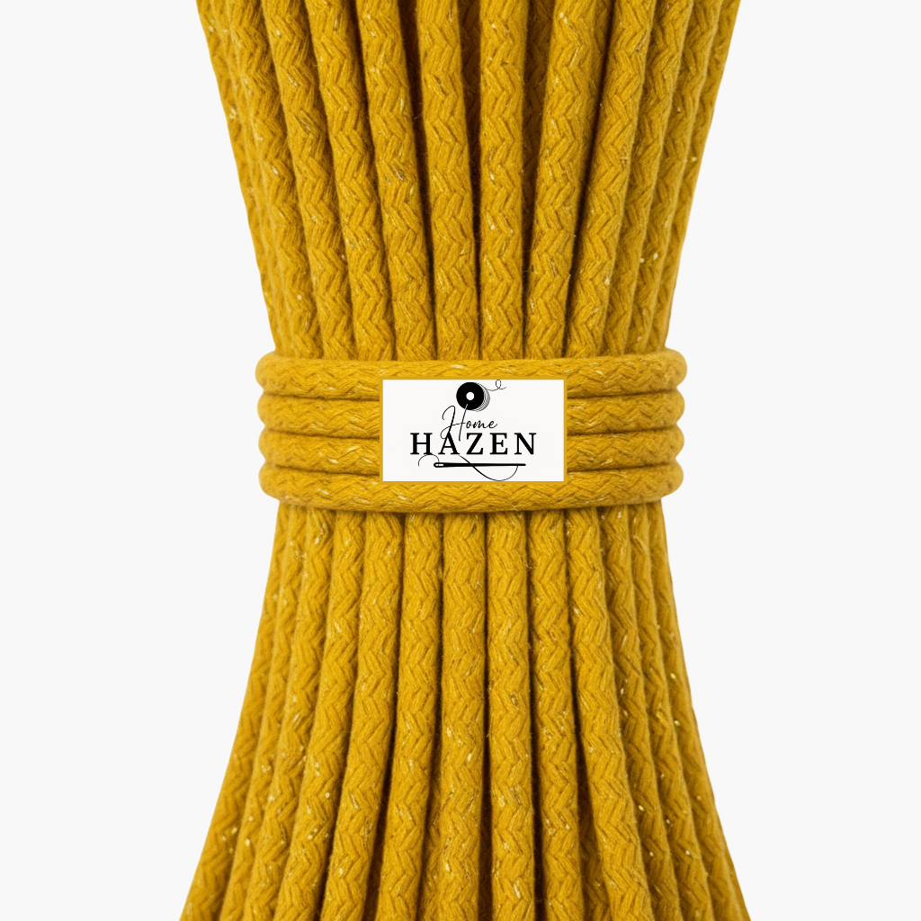 Hardal Sarı Renk 6-7 mm Simli Pamuklu Kordon İp